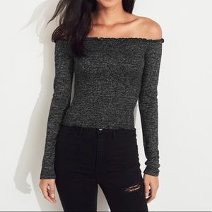 hollister smocked off the shoulder crop top